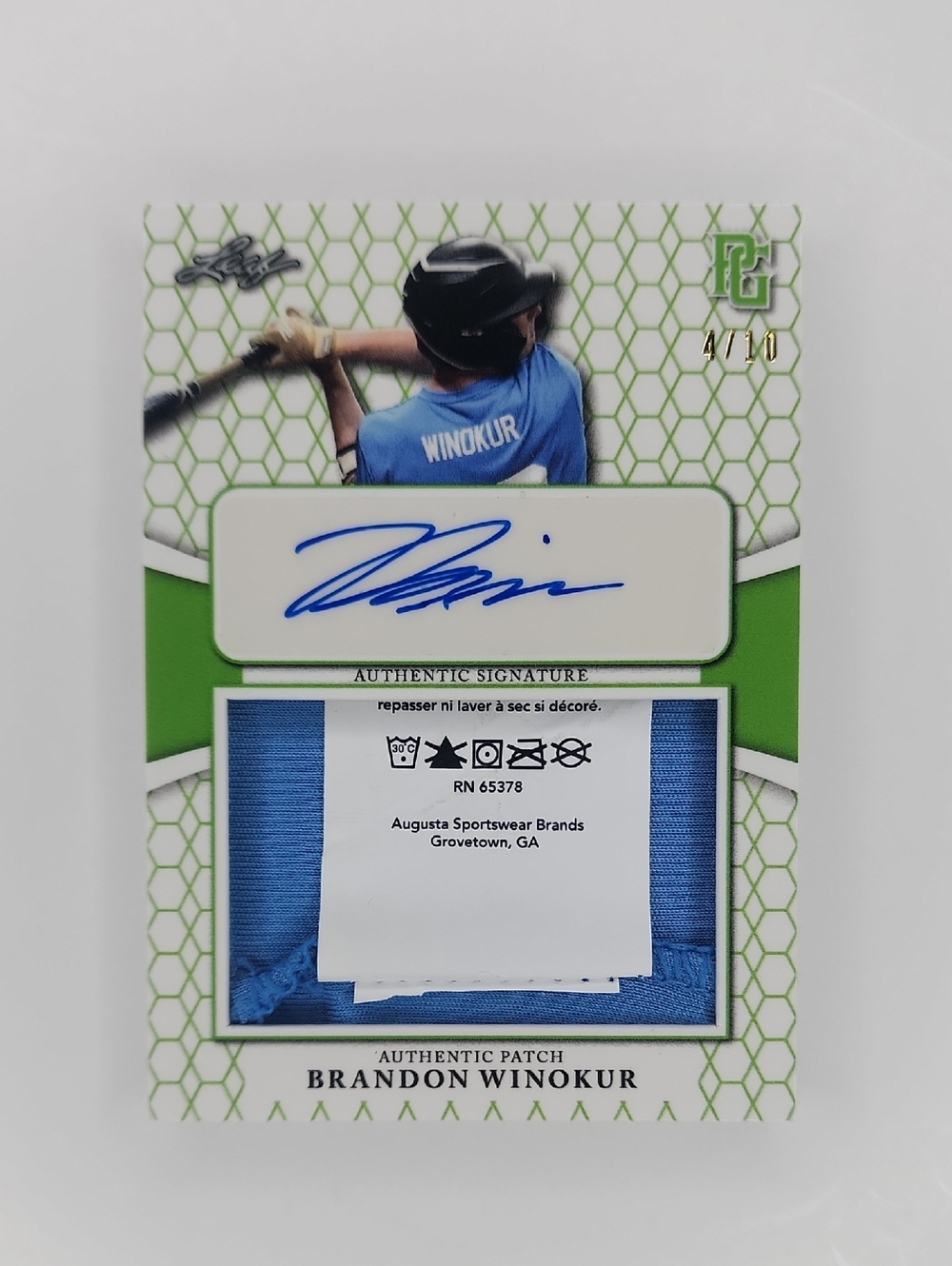 Brandon Winokur ~ 2022 Leaf ~ Laundry Tag ~ Numbered 4/10 ~ PreRookie ~ Auto